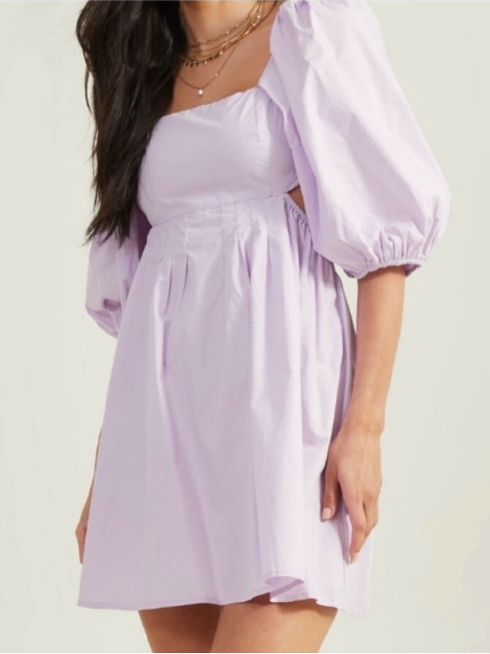 Altar'd State Lilac Puff-Sleeve Mini Dress with tie back L
